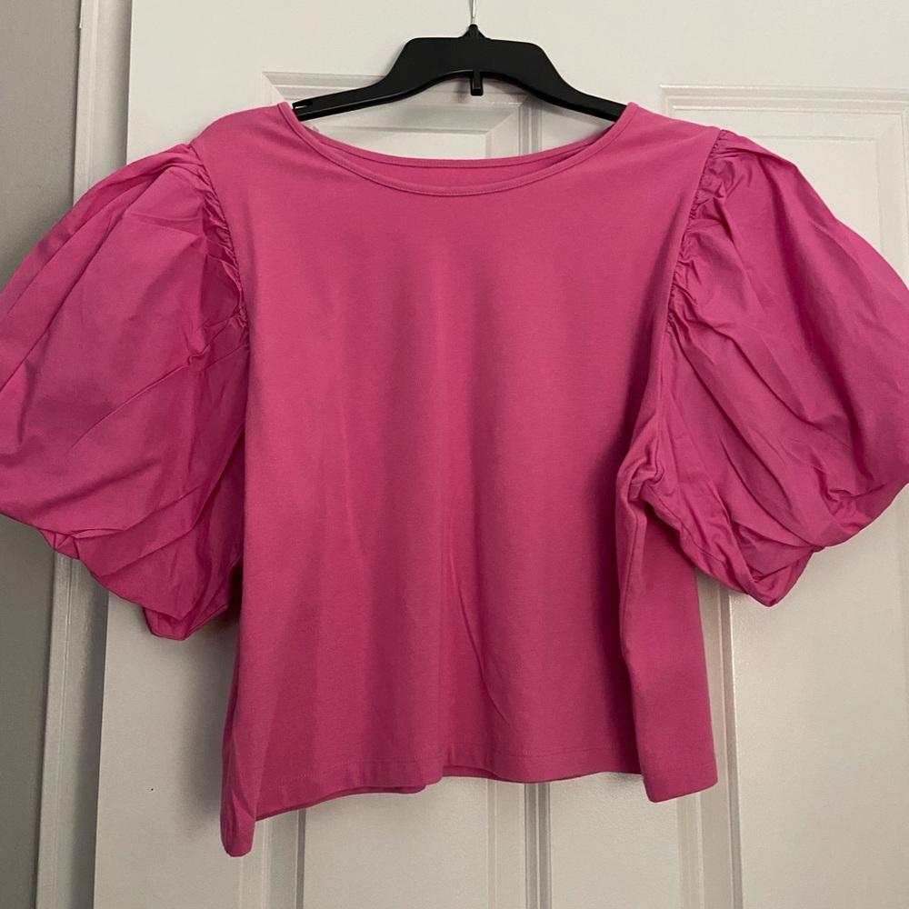 A New Day Pink Puff Sleeve Crop Blouse